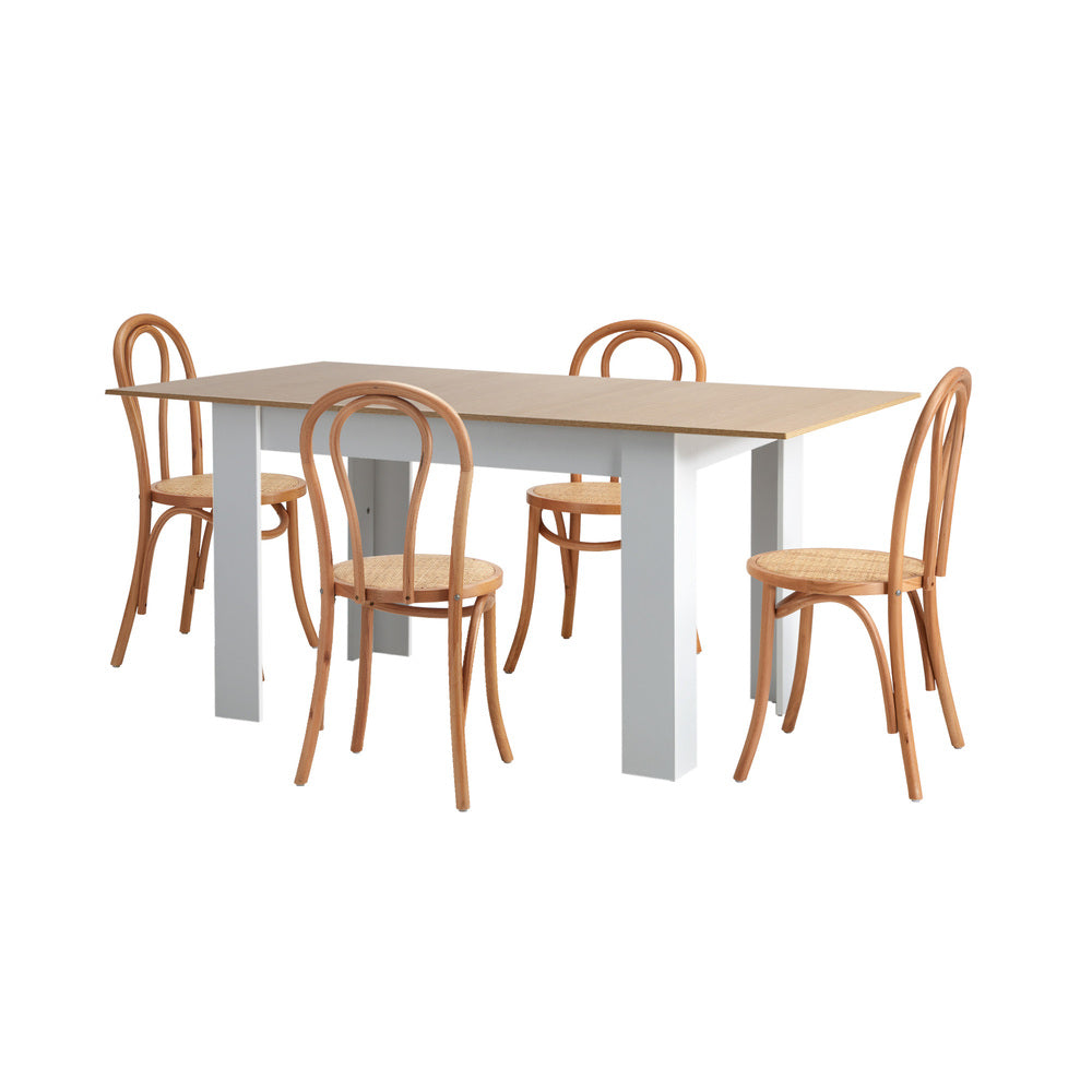 Oikiture 160cm Extendable Dining Table with 4PCS Crossback Chairs Natural-Dining Set-PEROZ Accessories