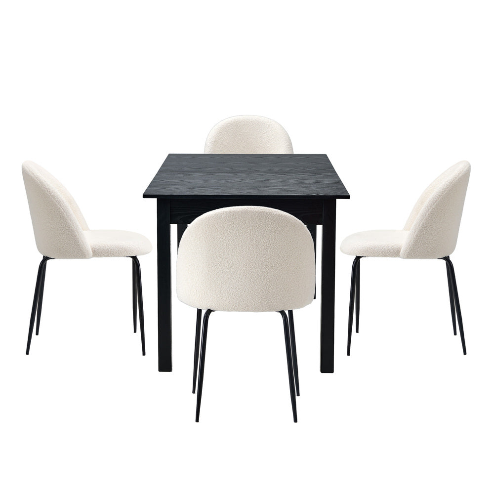 Oikiture 5pc Extendable Dining Table and Chairs Set Black & White-Dining Table-PEROZ Accessories