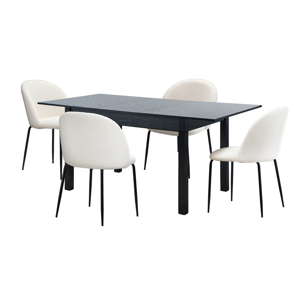 Oikiture 5pc Extendable Dining Table and Chairs Set Black & White-Dining Table-PEROZ Accessories