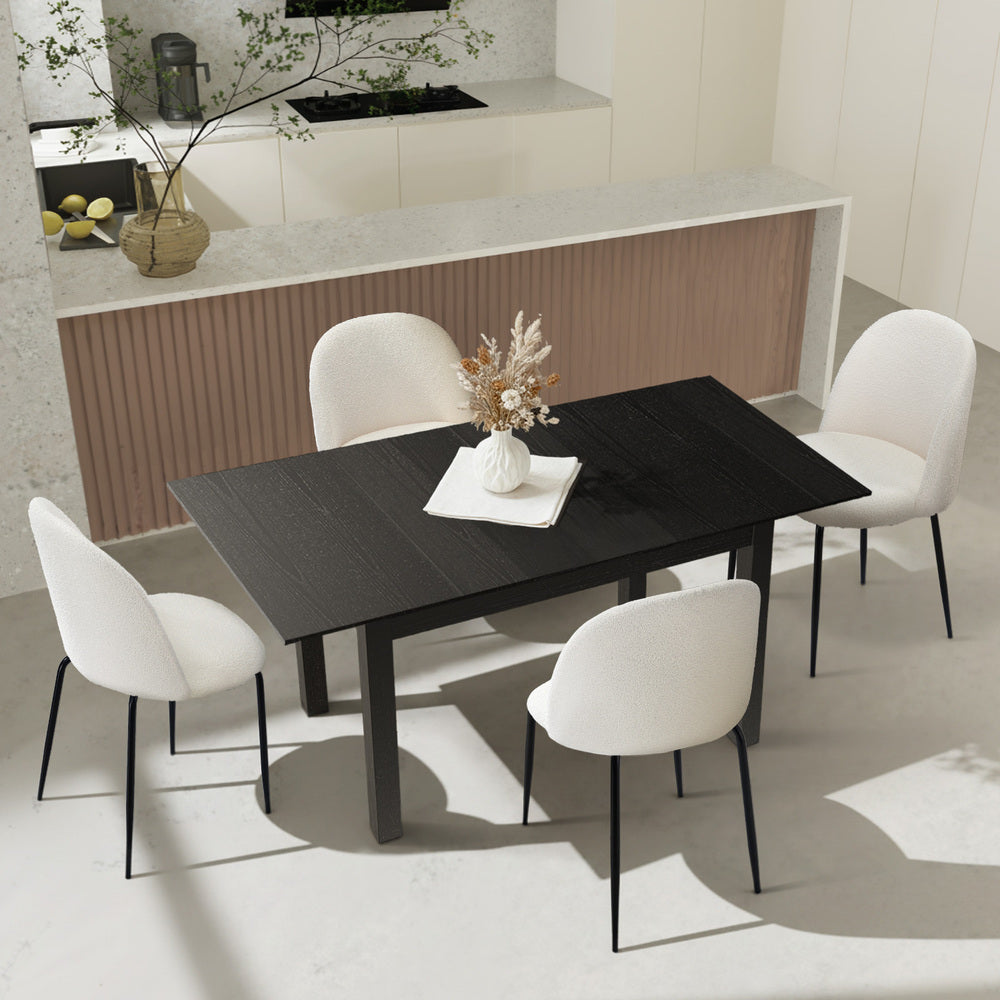 Oikiture 5pc Extendable Dining Table and Chairs Set Black & White-Dining Table-PEROZ Accessories