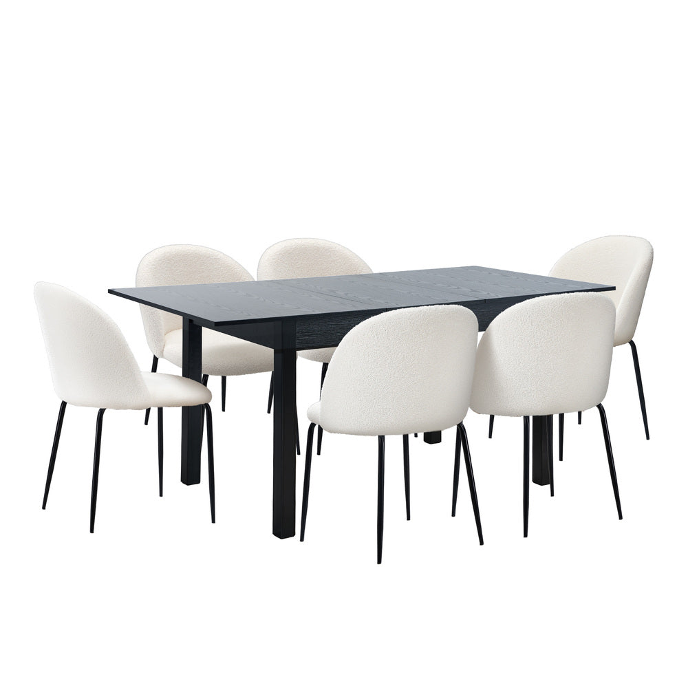Oikiture 7pc Extendable Dining Table and Chairs Set Black & White-Dining Table-PEROZ Accessories