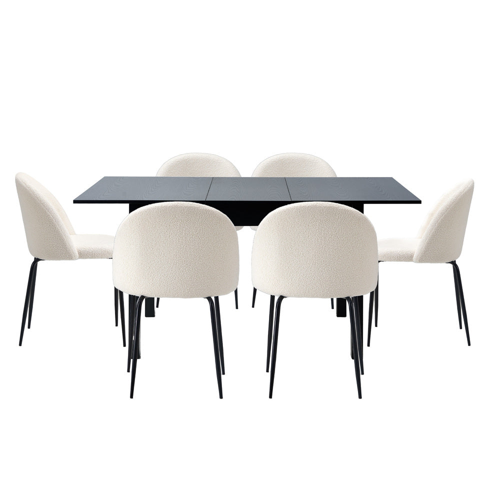 Oikiture 7pc Extendable Dining Table and Chairs Set Black & White-Dining Table-PEROZ Accessories