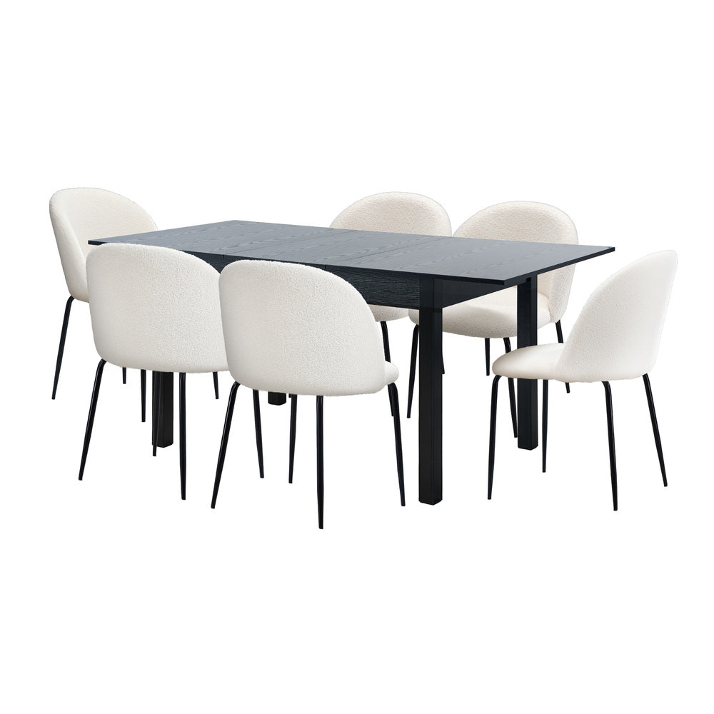 Oikiture 7pc Extendable Dining Table and Chairs Set Black & White-Dining Table-PEROZ Accessories