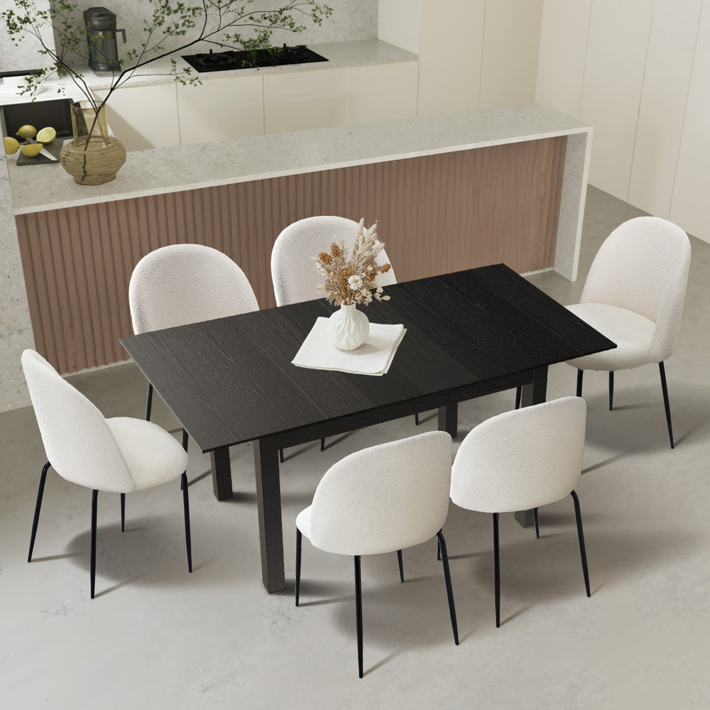 Oikiture 7pc Extendable Dining Table and Chairs Set Black & White-Dining Table-PEROZ Accessories