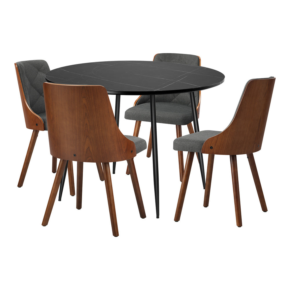 Oikiture 110cm Round Dining Table with 4PCS Chairs Faux Linen Grey-Dining Set-PEROZ Accessories