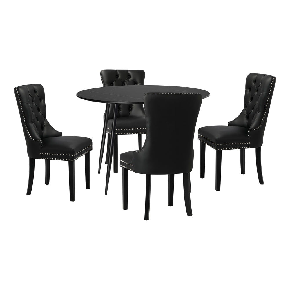 Oikiture 110cm Round Dining Table with 4PCS Chairs Velvet Black-Dining Set-PEROZ Accessories