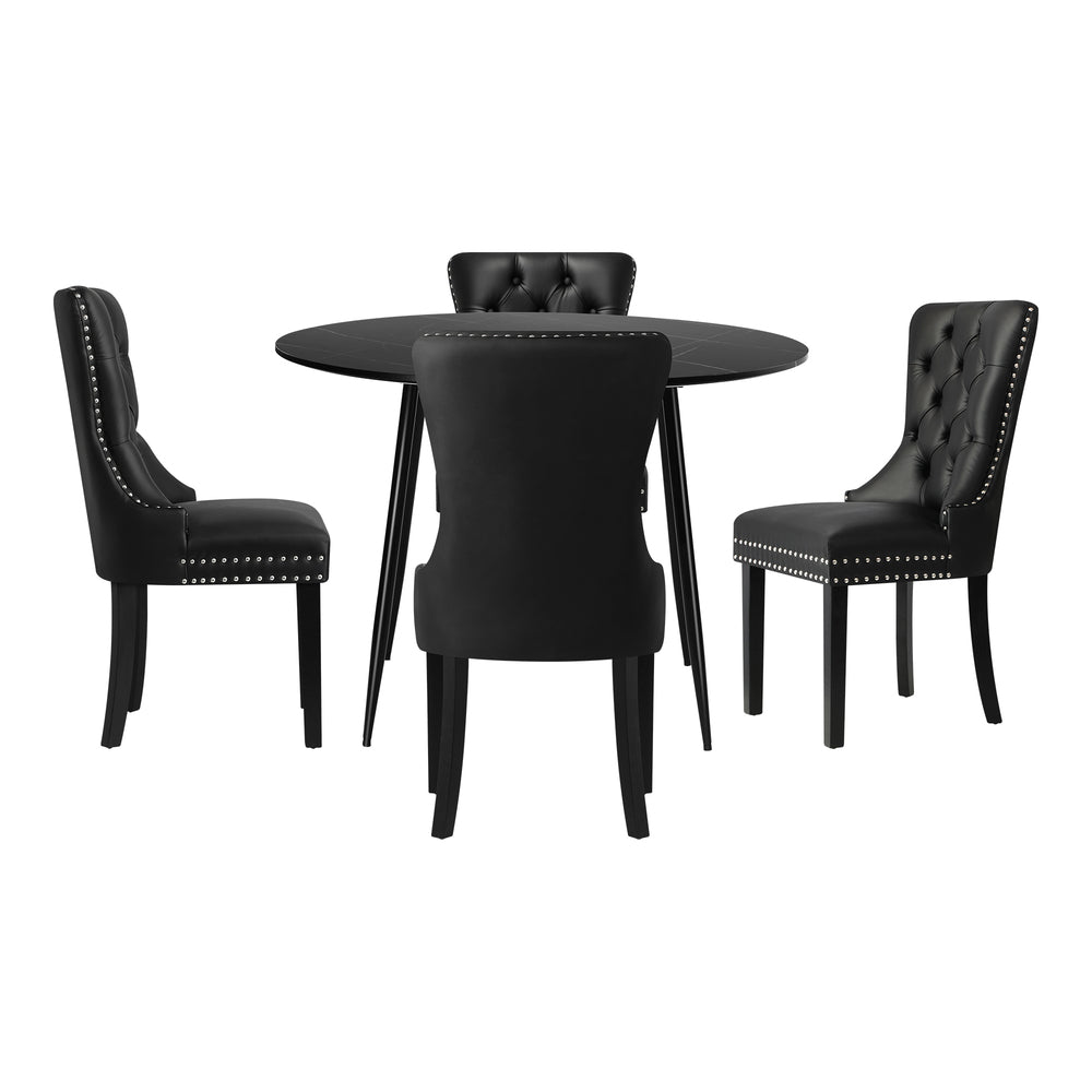 Oikiture 110cm Round Dining Table with 4PCS Chairs Velvet Black-Dining Set-PEROZ Accessories