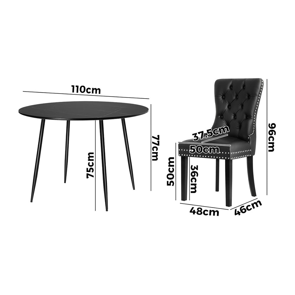 Oikiture 110cm Round Dining Table with 4PCS Chairs Velvet Black-Dining Set-PEROZ Accessories