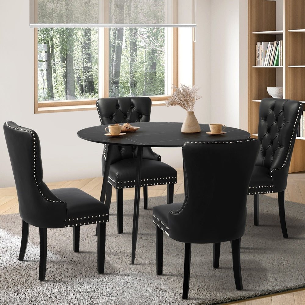 Oikiture 110cm Round Dining Table with 4PCS Chairs Velvet Black-Dining Set-PEROZ Accessories