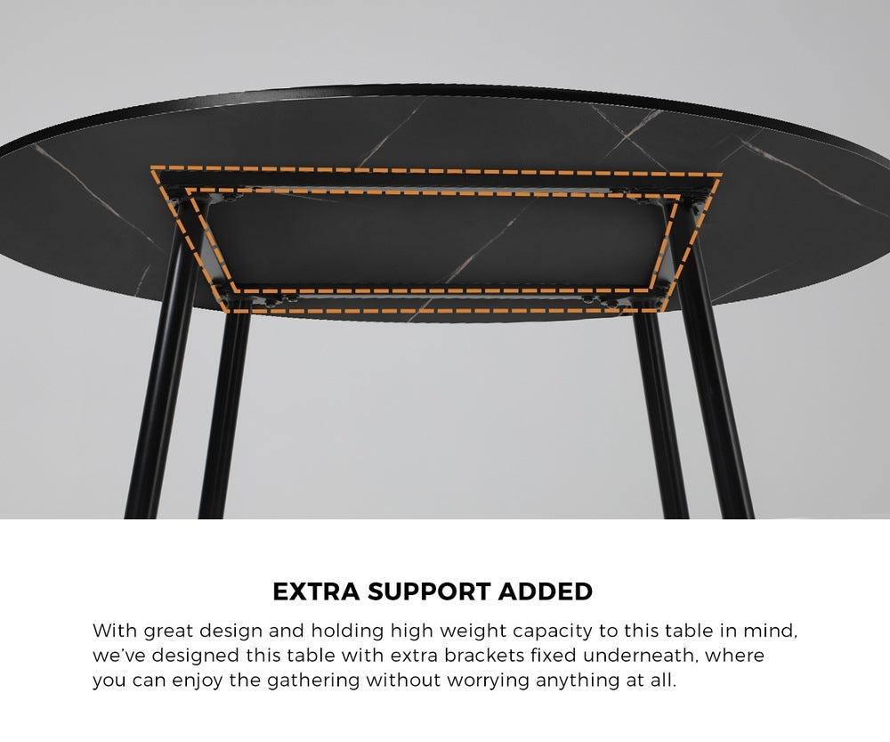 Oikiture 110cm Round Dining Table with 4PCS Chairs Velvet Black-Dining Set-PEROZ Accessories