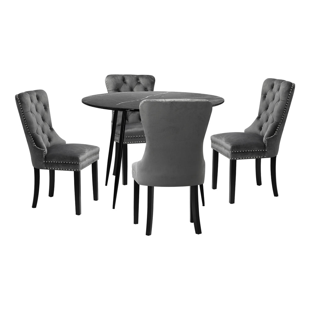 Oikiture 110cm Round Dining Table with 4 Dining Chairs Velvet Grey-Dining Set-PEROZ Accessories