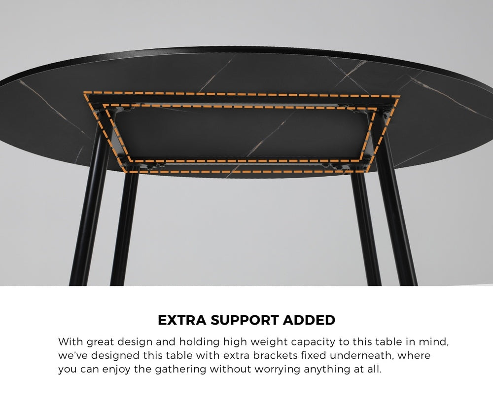 Oikiture 110cm Round Dining Table with 4PCS Dining Chairs PU Leather Black-Dining Set-PEROZ Accessories