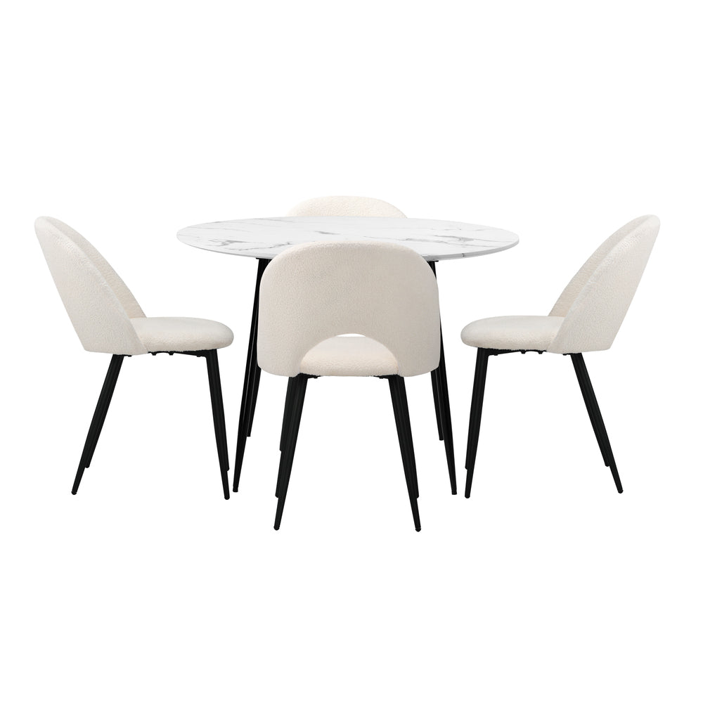 Oikiture Round Dining Table & 4PCS Dining Chairs Sherpa White-Dining Sets-PEROZ Accessories