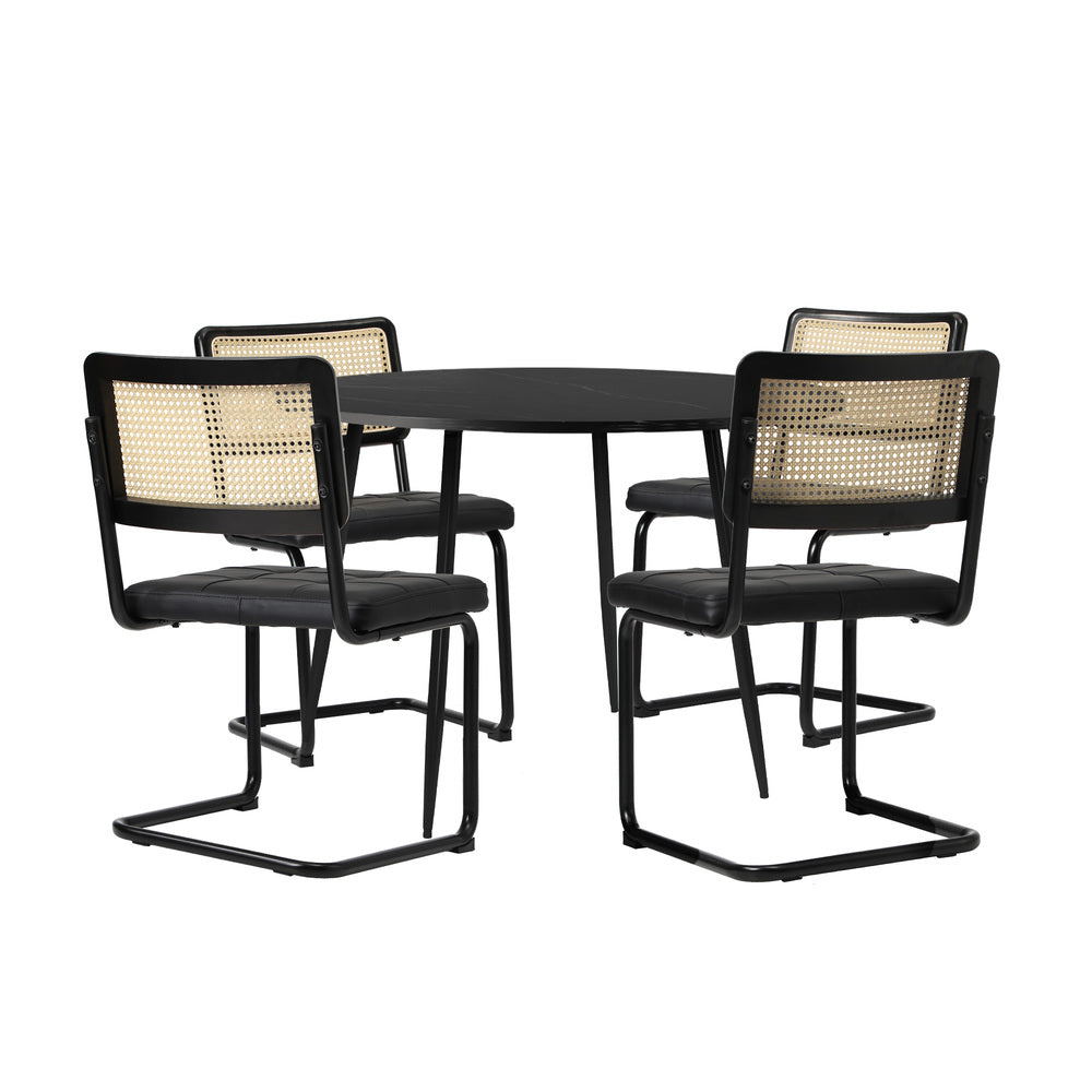 Oikiture 5PCS Dining Set 1.1m Round Table and Chairs PU Leather Pad-Dining Set-PEROZ Accessories