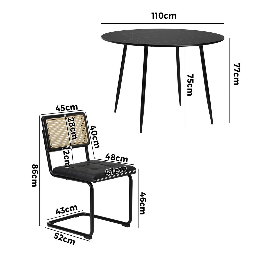 Oikiture 5PCS Dining Set 1.1m Round Table and Chairs PU Leather Pad-Dining Set-PEROZ Accessories