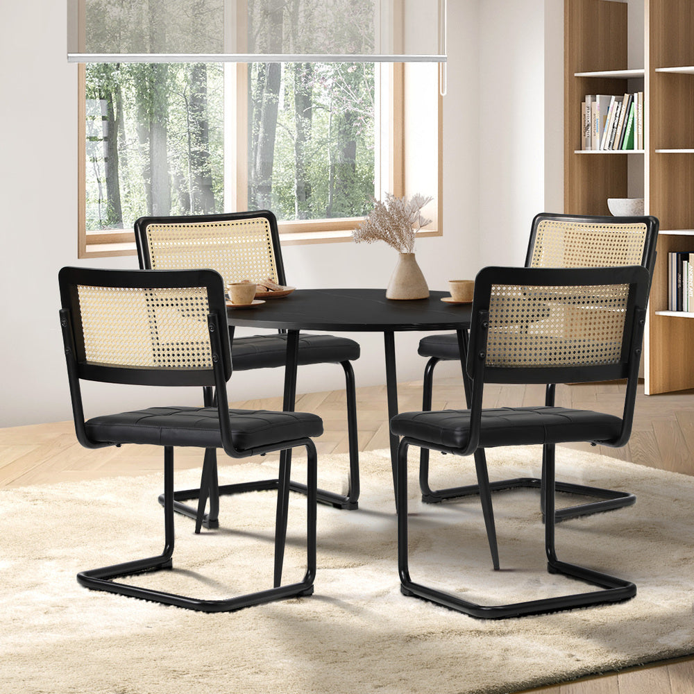 Oikiture 5PCS Dining Set 1.1m Round Table and Chairs PU Leather Pad-Dining Set-PEROZ Accessories