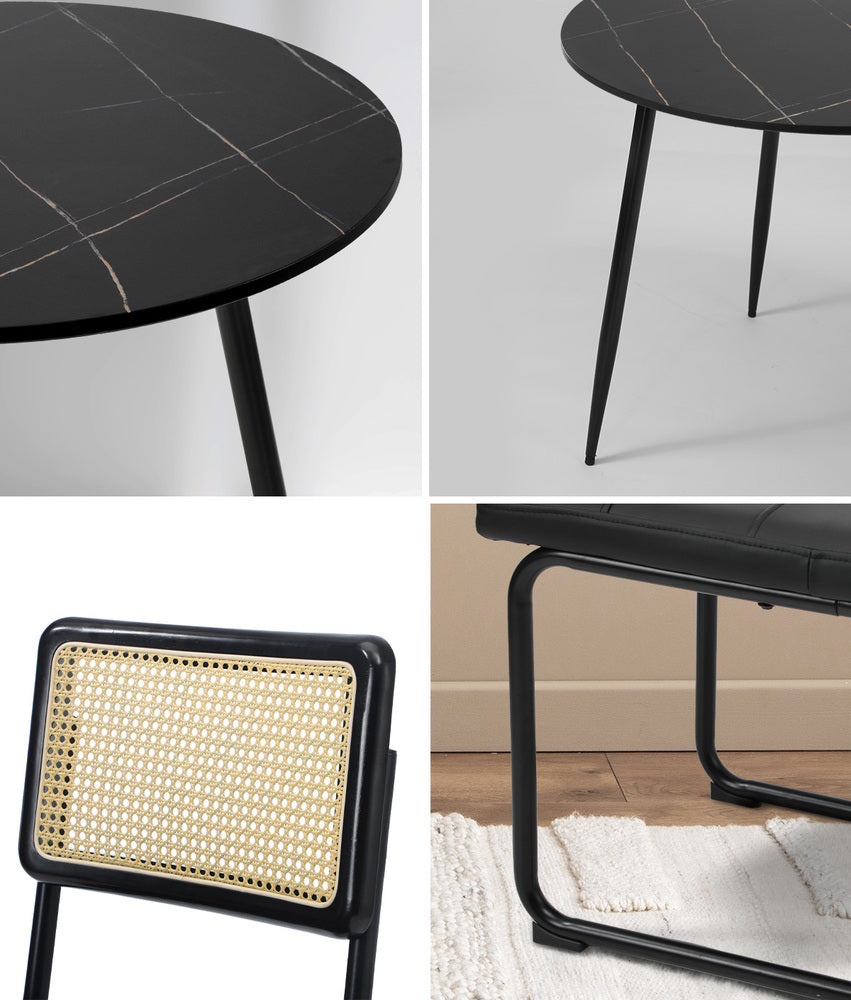 Oikiture 5PCS Dining Set 1.1m Round Table and Chairs PU Leather Pad-Dining Set-PEROZ Accessories