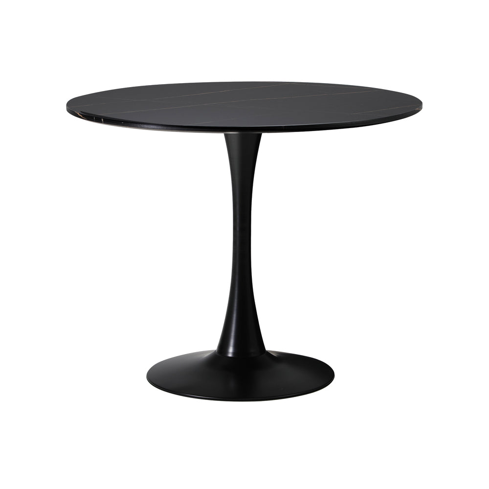 Oikiture 90cm Round Dining Table with 4x Dining Chairs Boucle Black & White-Dining Set-PEROZ Accessories