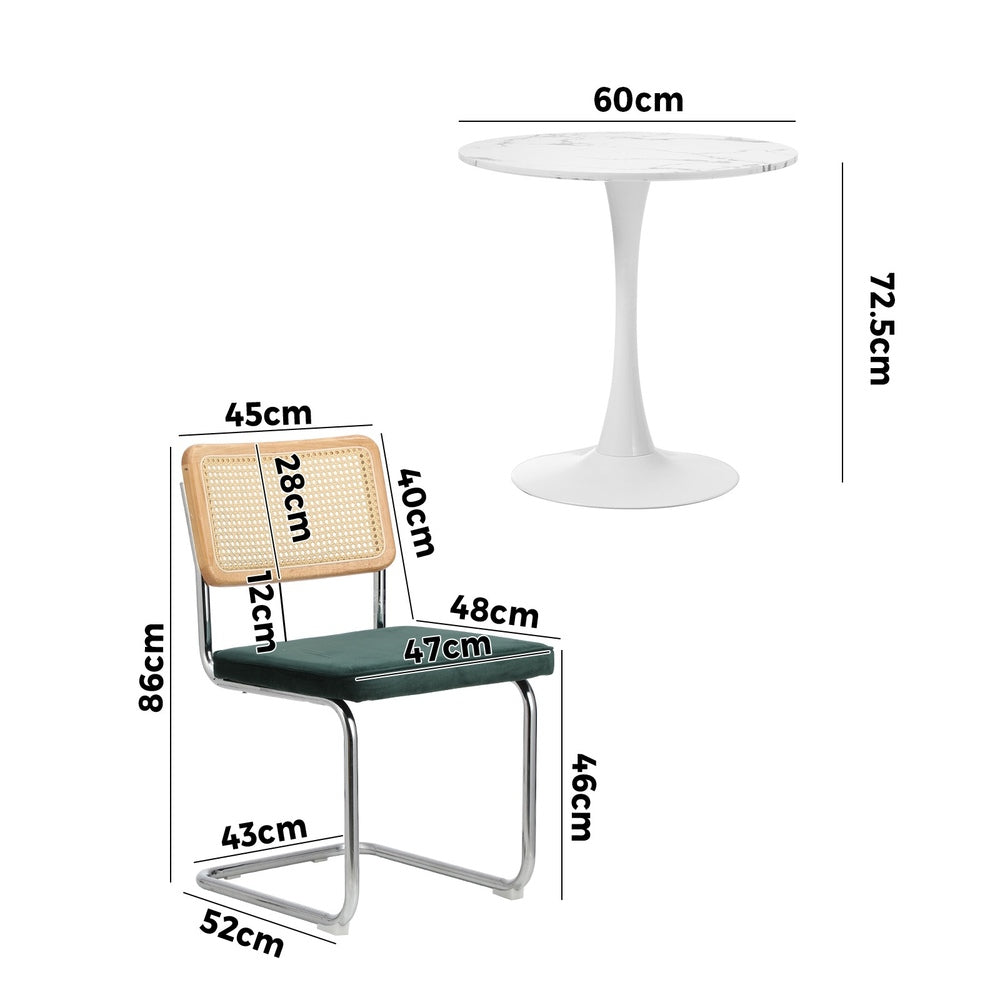Oikiture 60cm Round Dining Table with 2PCS Dining Chairs Velvet Green-Dining Sets-PEROZ Accessories