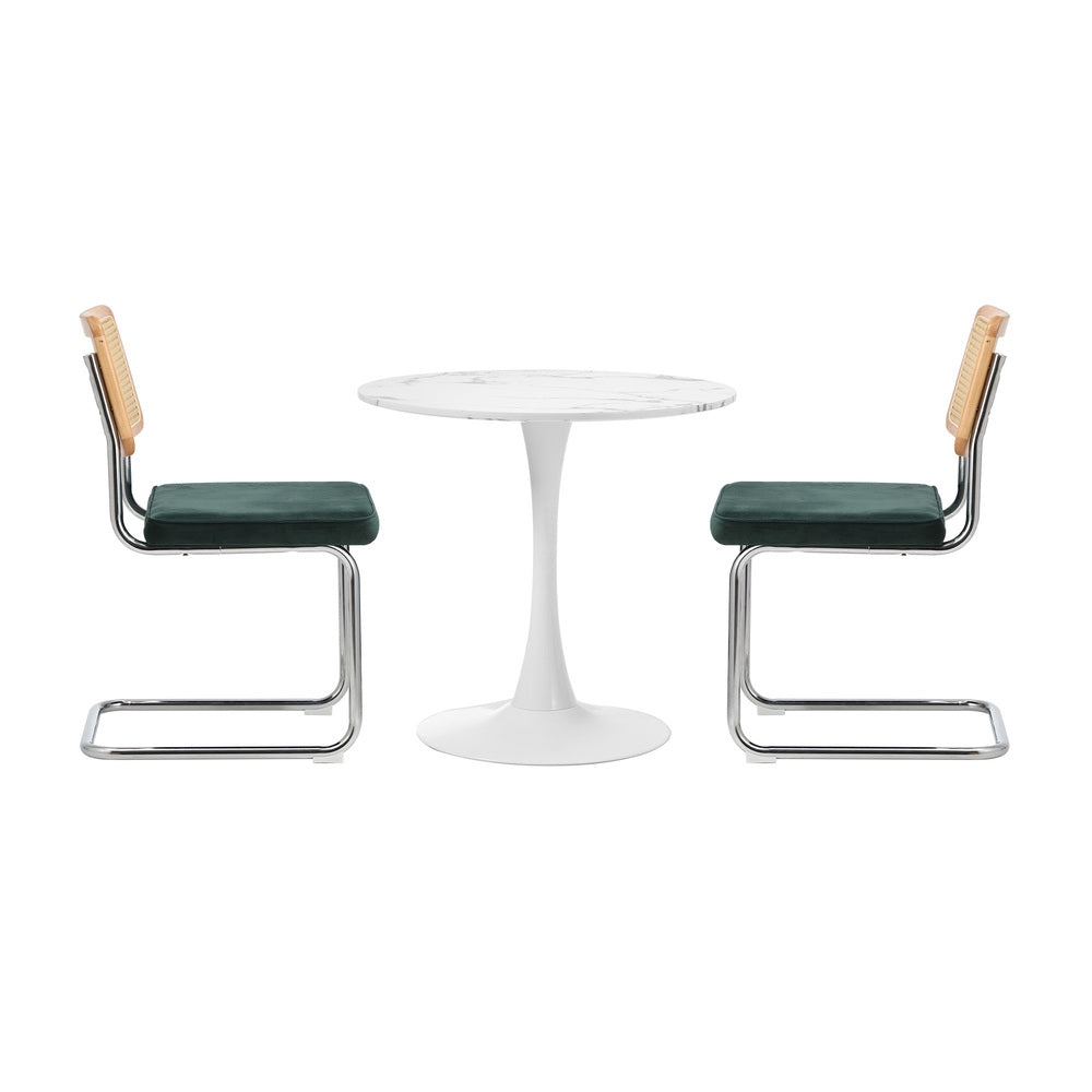 Oikiture 60cm Round Dining Table with 2PCS Dining Chairs Velvet Green-Dining Sets-PEROZ Accessories