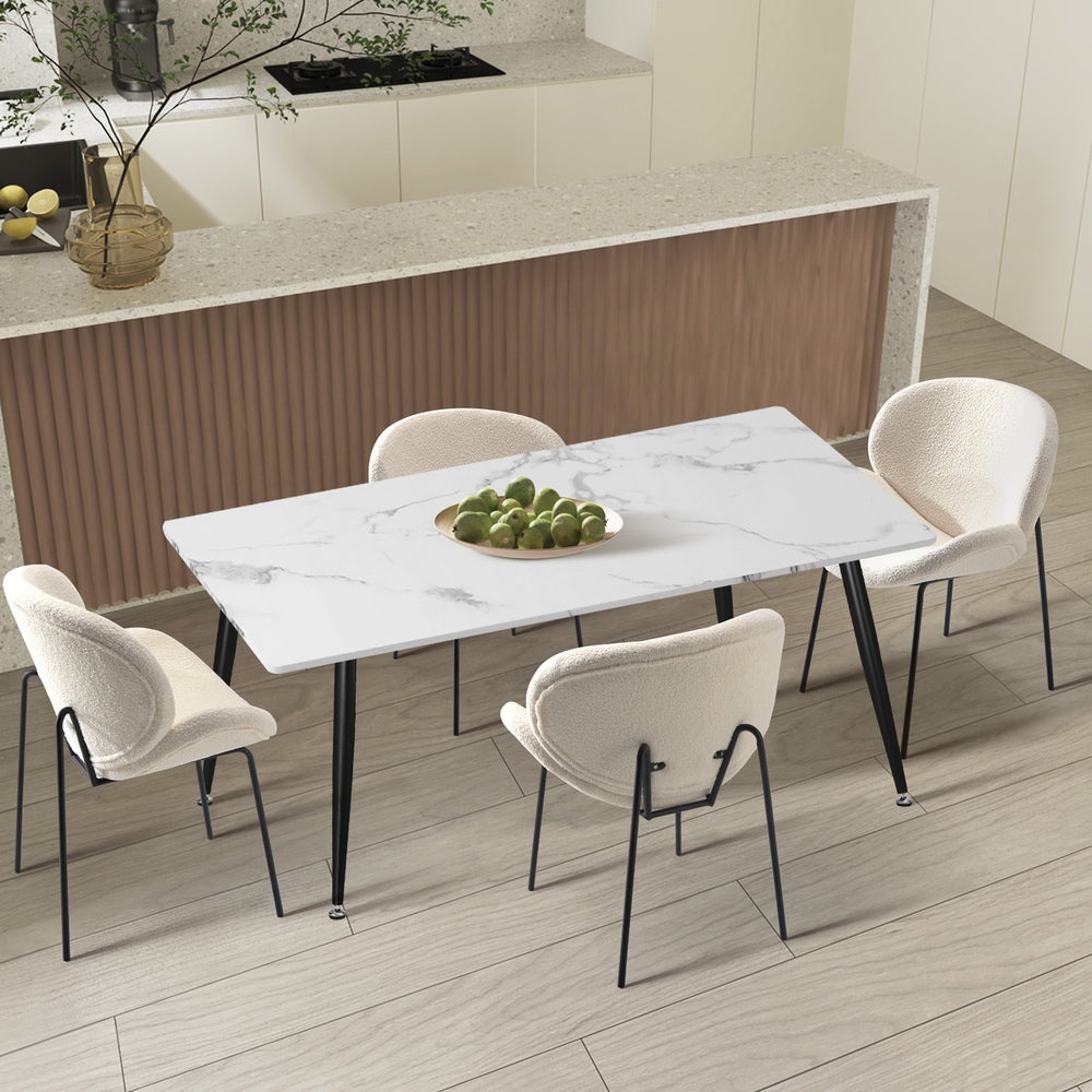 Oikiture 120cm Rectangle Dining Table with 4 Chairs Sherpa White-Dining Set-PEROZ Accessories