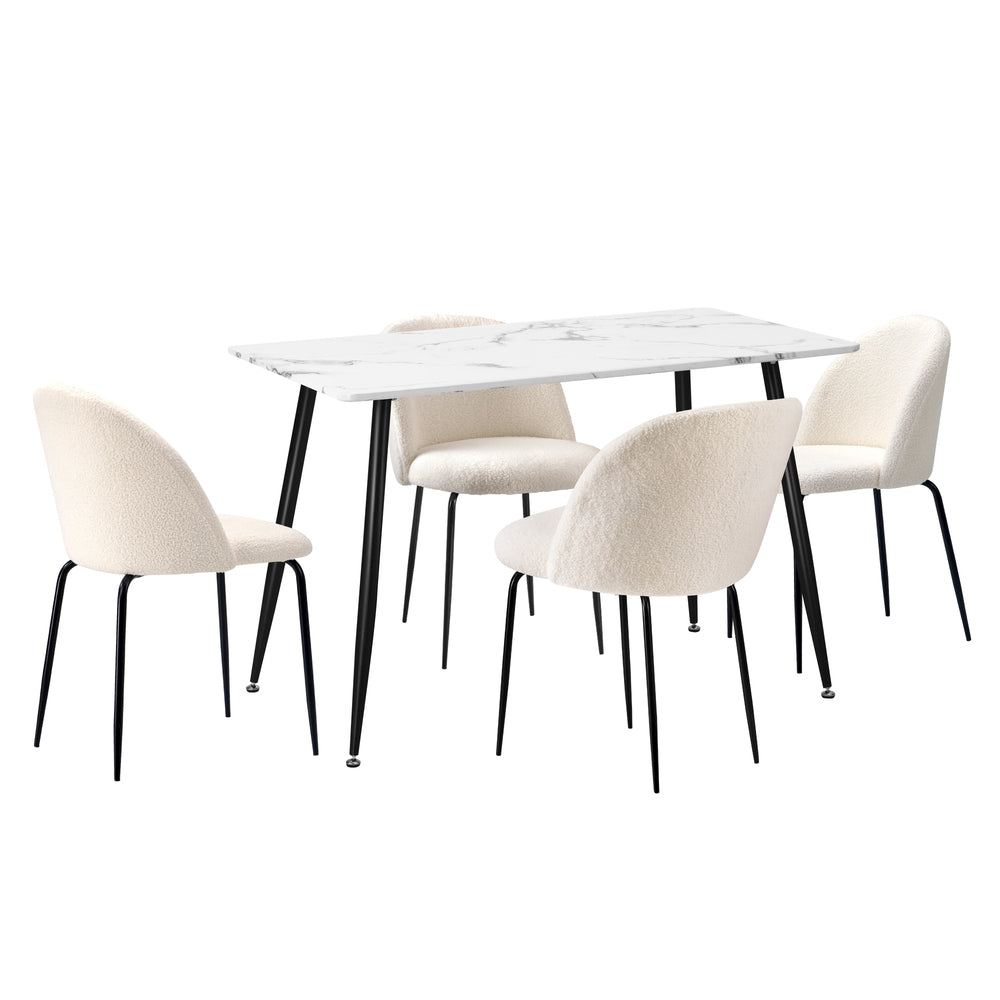 Oikiture 120cm Rectangle Dining Table with 4PCS Chairs White Sherpa-Dining Set-PEROZ Accessories