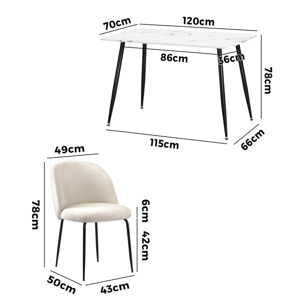 Oikiture 120cm Rectangle Dining Table with 4PCS Chairs White Sherpa-Dining Set-PEROZ Accessories