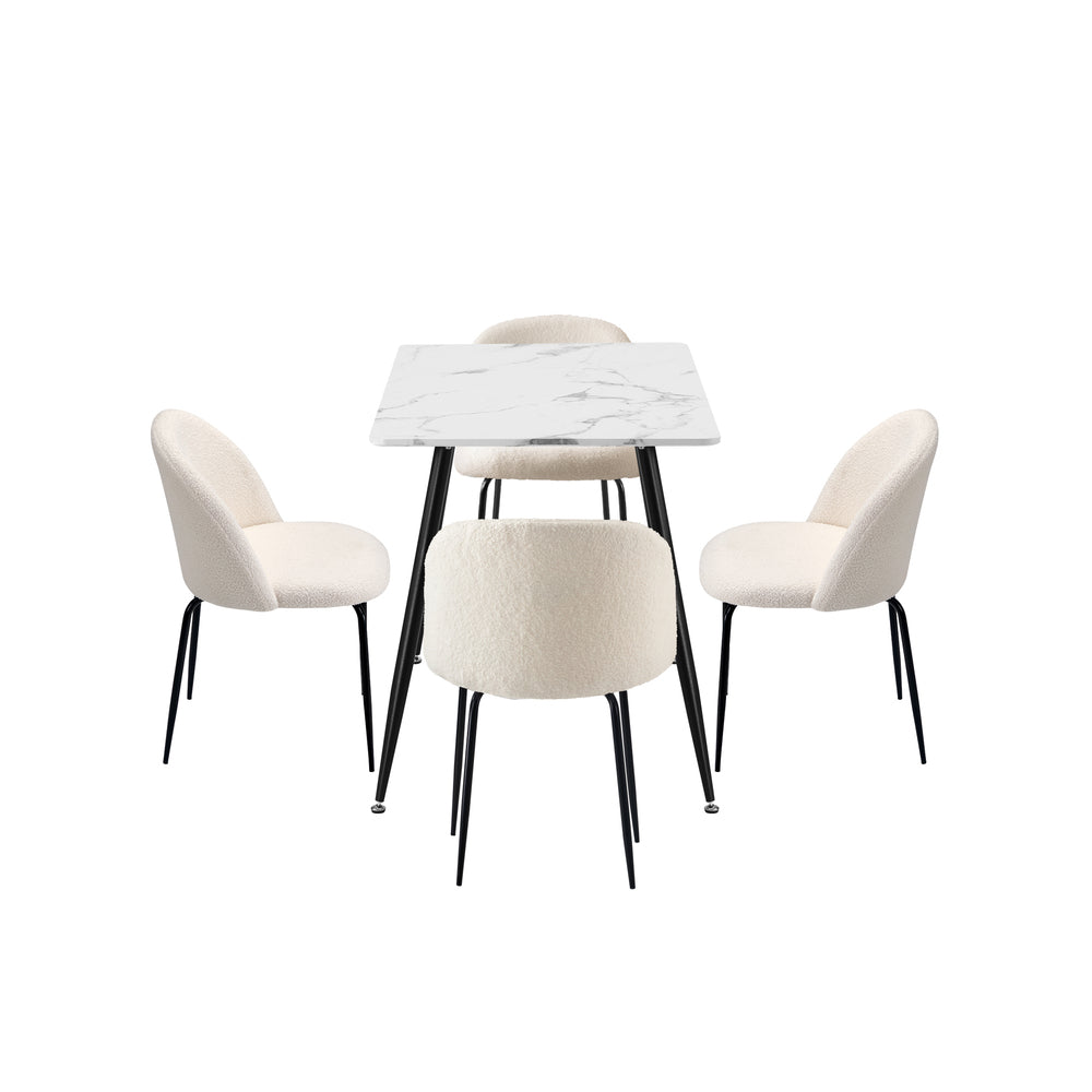 Oikiture 120cm Rectangle Dining Table with 4PCS Chairs White Sherpa-Dining Set-PEROZ Accessories
