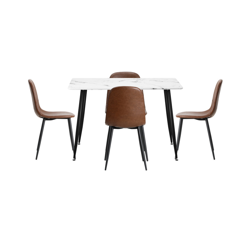 Oikiture 120cm Rectangle Dining Table with 4PCS Chairs PU Brown-Dining Set-PEROZ Accessories