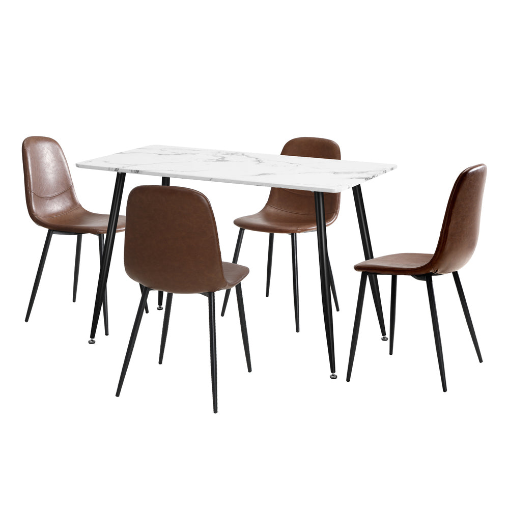 Oikiture 120cm Rectangle Dining Table with 4PCS Chairs PU Brown-Dining Set-PEROZ Accessories