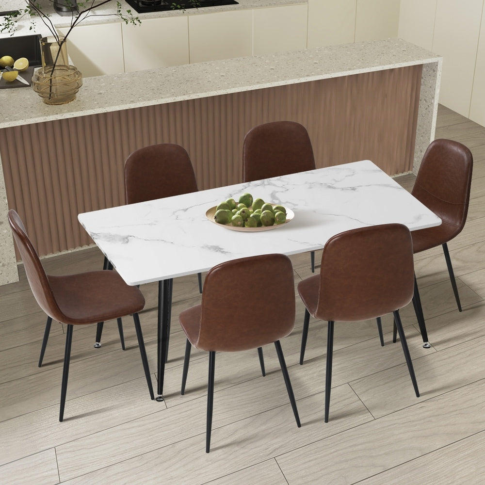 Oikiture 120cm Rectangle Dining Table with 6PCS Chairs PU Brown-Dining Set-PEROZ Accessories