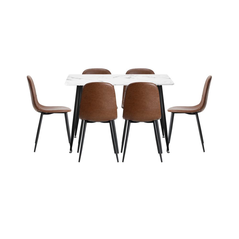 Oikiture 120cm Rectangle Dining Table with 6PCS Chairs PU Brown-Dining Set-PEROZ Accessories