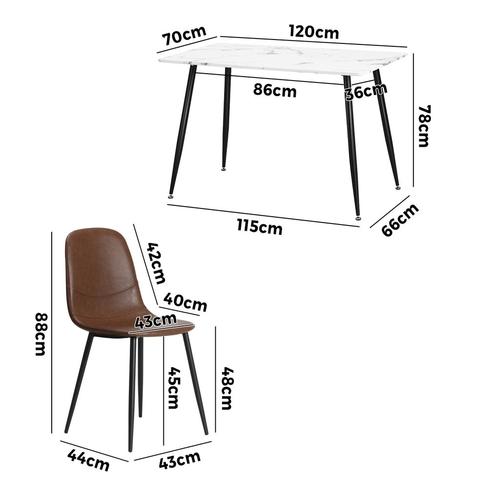 Oikiture 120cm Rectangle Dining Table with 6PCS Chairs PU Brown-Dining Set-PEROZ Accessories