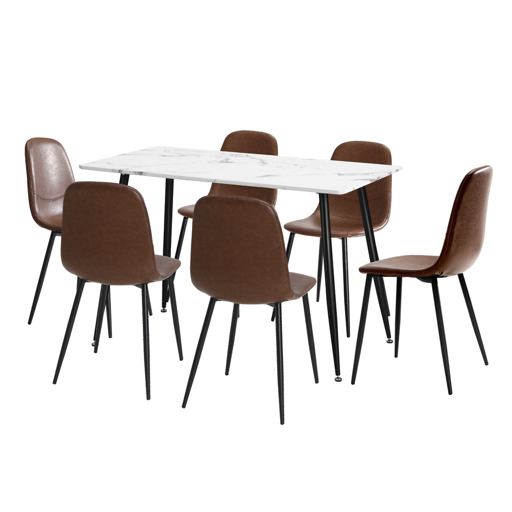 Oikiture 120cm Rectangle Dining Table with 6PCS Chairs PU Brown-Dining Set-PEROZ Accessories
