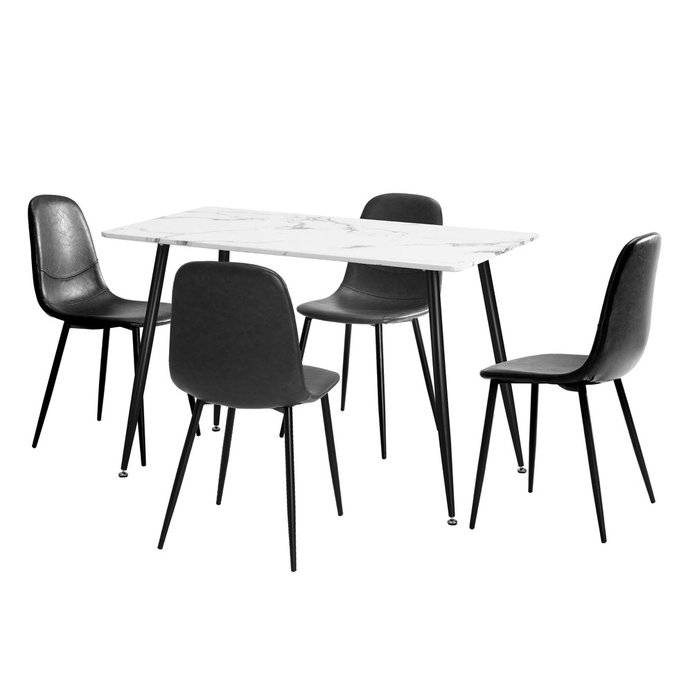 Oikiture 120cm Rectangle Dining Table with 4PCS Chairs PU Grey-Dining Set-PEROZ Accessories
