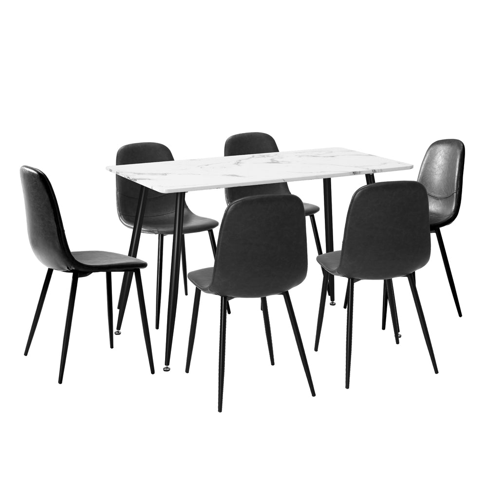 Oikiture 120cm Rectangle Dining Table with 6PCS Chairs PU Grey-Dining Set-PEROZ Accessories