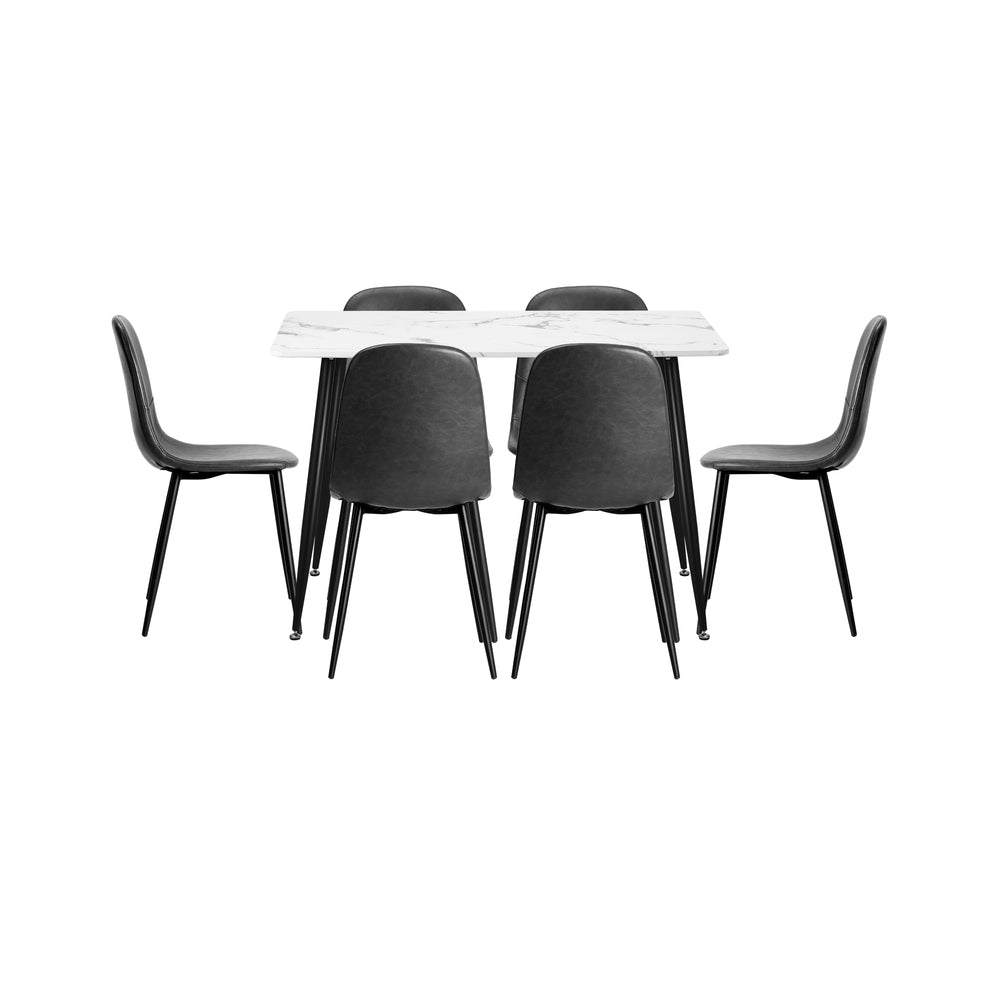 Oikiture 120cm Rectangle Dining Table with 6PCS Chairs PU Grey-Dining Set-PEROZ Accessories