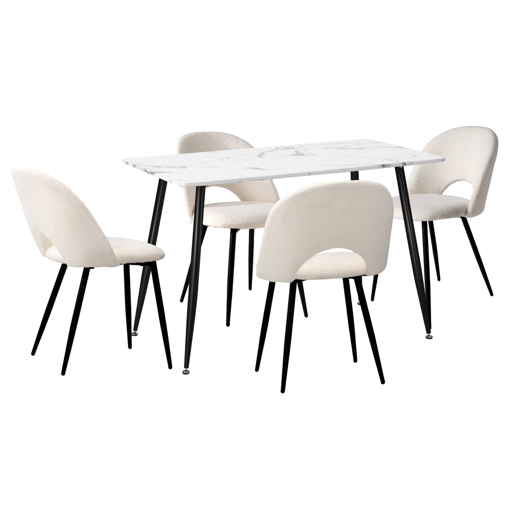Oikiture 120cm Rectangle Dining Table with 4PCS Chairs Sherpa White-Dining Set-PEROZ Accessories