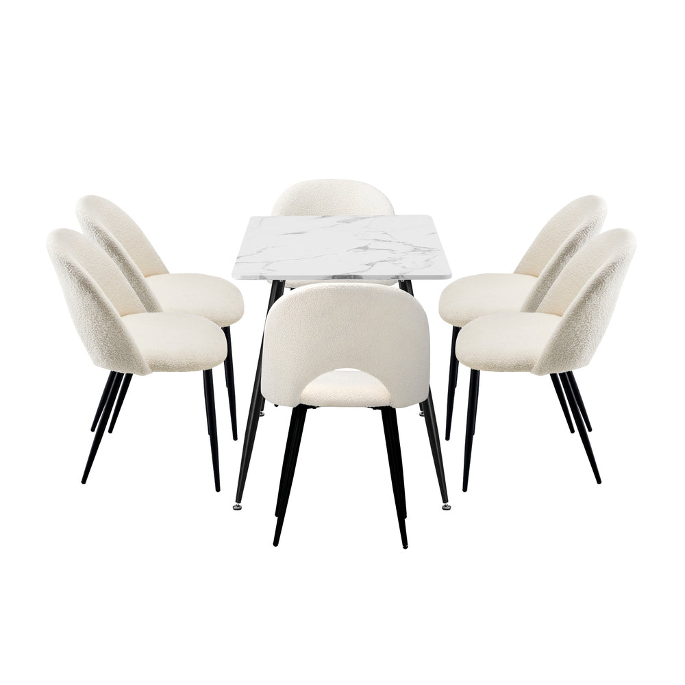 Oikiture 120cm Rectangle Dining Table with 6PCS Chairs Sherpa White-Dining Set-PEROZ Accessories