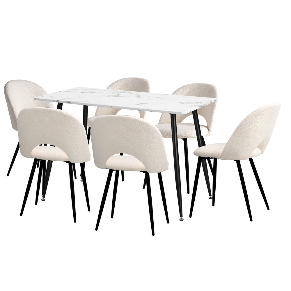 Oikiture 120cm Rectangle Dining Table with 6PCS Chairs Sherpa White-Dining Set-PEROZ Accessories