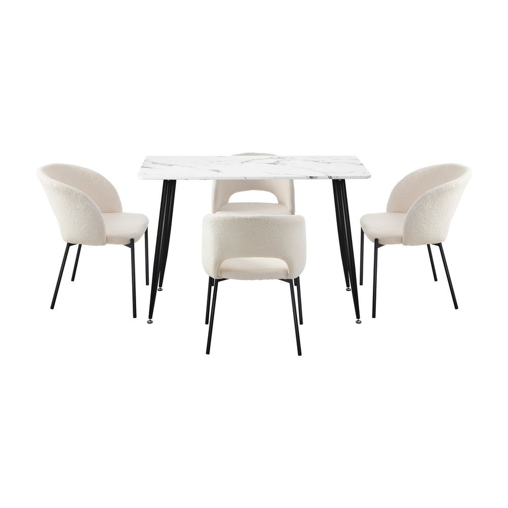 Oikiture 120cm Rectangle Dining Table with 4PCS Dining Chairs Sherpa White-Dining Table and Chairs-PEROZ Accessories