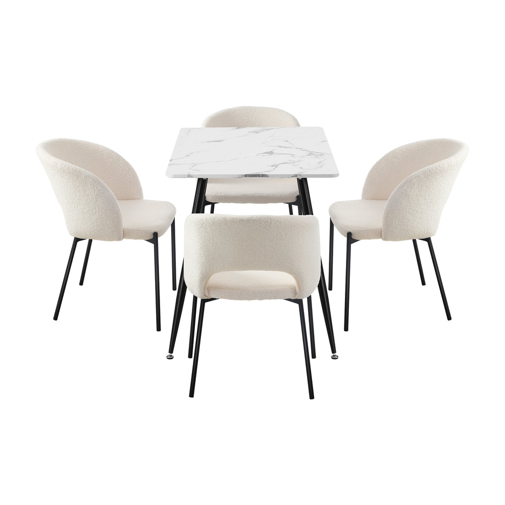 Oikiture 120cm Rectangle Dining Table with 4PCS Dining Chairs Sherpa White-Dining Table and Chairs-PEROZ Accessories