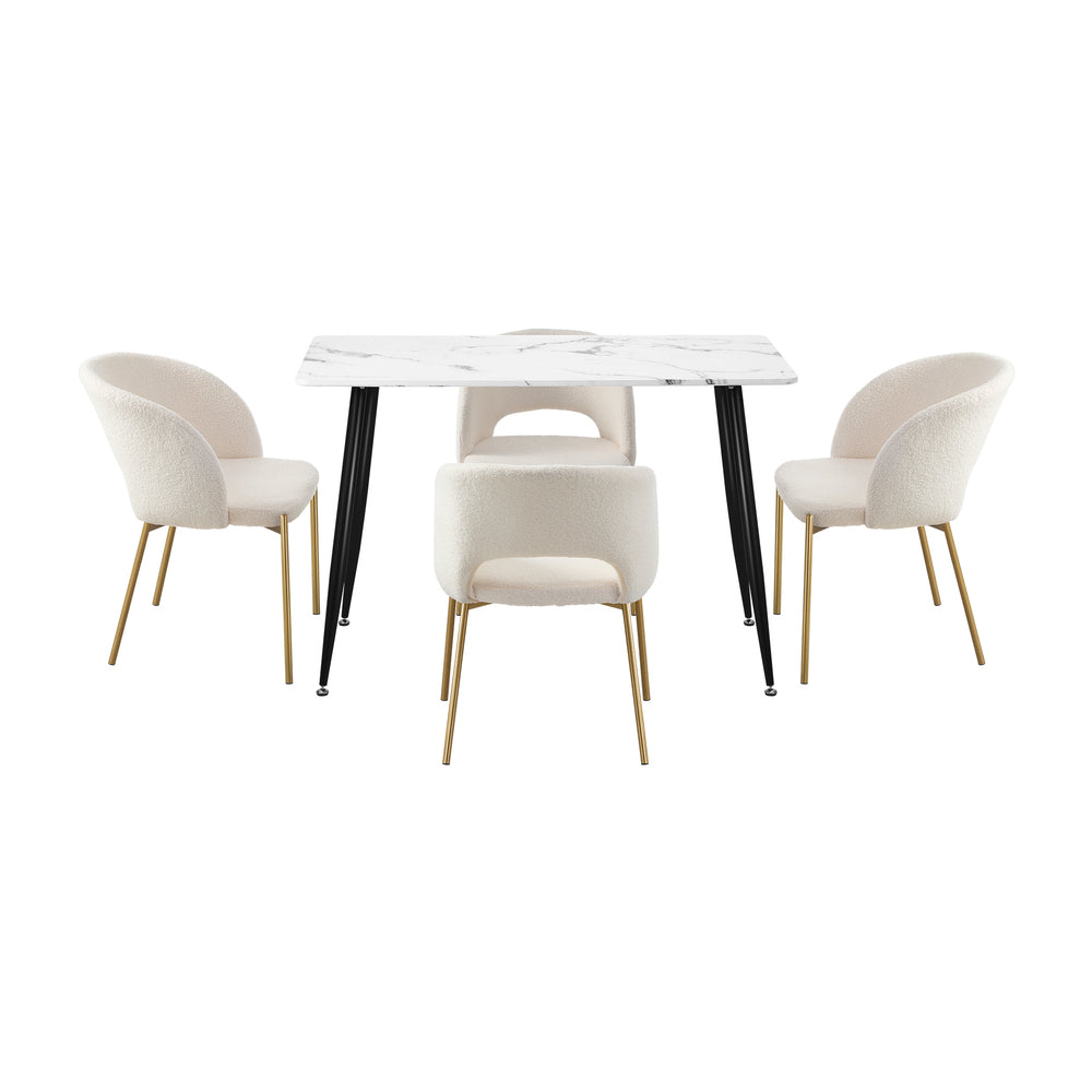 Oikiture 120cm Rectangle Dining Table with 4PCS Chairs Sherpa White-Dining Sets-PEROZ Accessories