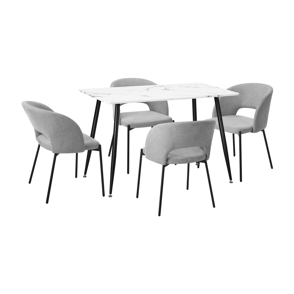 Oikiture 120cm Rectangle Dining Table with 4PCS Chairs Grey Fabric-Dining Set-PEROZ Accessories