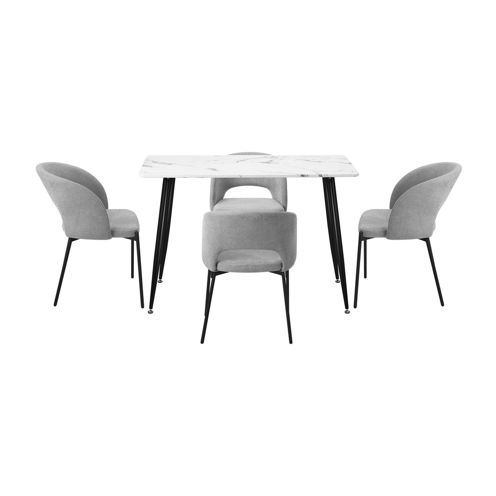 Oikiture 120cm Rectangle Dining Table with 4PCS Chairs Grey Fabric-Dining Set-PEROZ Accessories