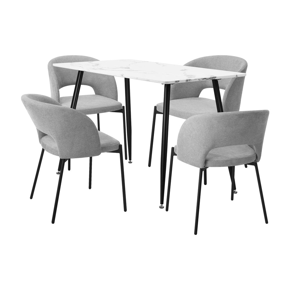 Oikiture 120cm Rectangle Dining Table with 4PCS Chairs Grey Fabric-Dining Set-PEROZ Accessories