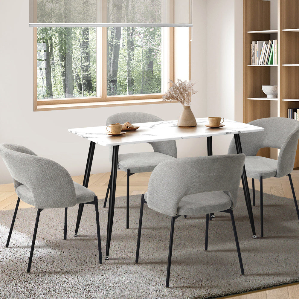 Oikiture 120cm Rectangle Dining Table with 4PCS Chairs Grey Fabric-Dining Set-PEROZ Accessories