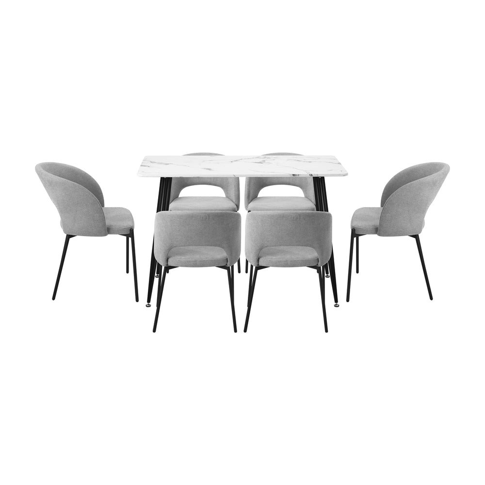 Oikiture 120cm Rectangle Dining Table with 6PCS Chairs Grey Fabric-Dining Set-PEROZ Accessories