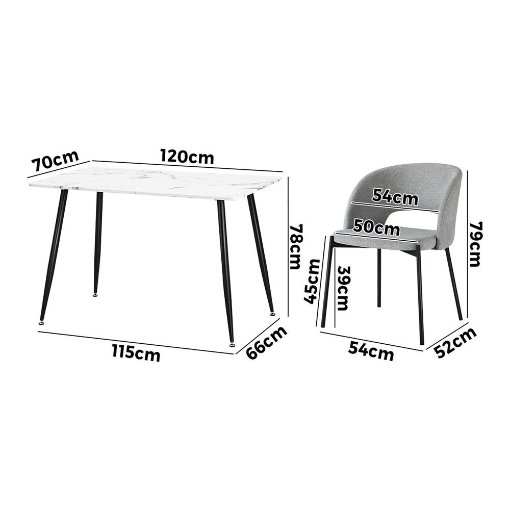 Oikiture 120cm Rectangle Dining Table with 6PCS Chairs Grey Fabric-Dining Set-PEROZ Accessories
