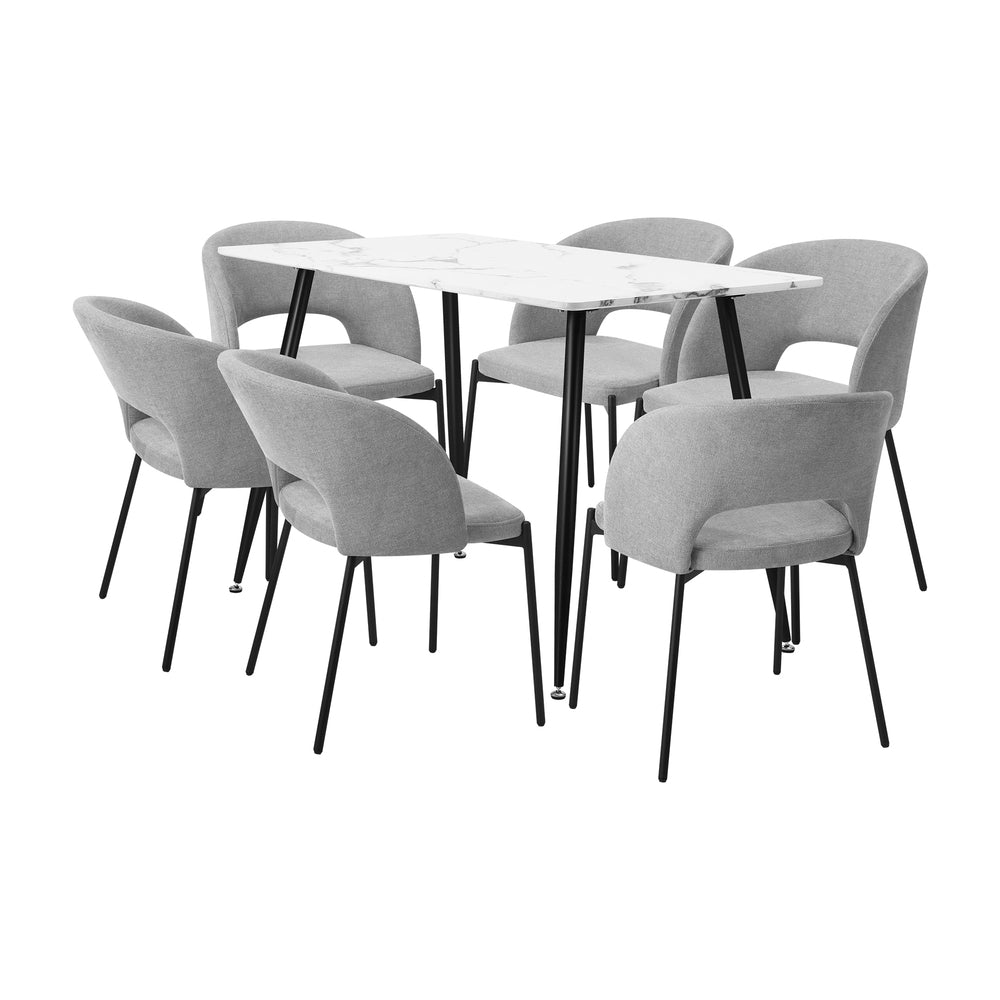 Oikiture 120cm Rectangle Dining Table with 6PCS Chairs Grey Fabric-Dining Set-PEROZ Accessories